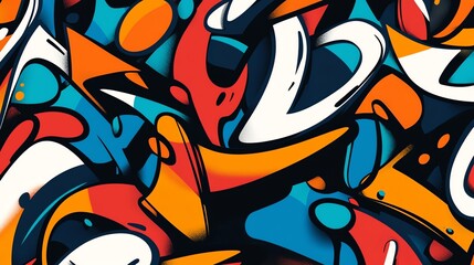 Abstract colorful graffiti art background with bold shapes and vibrant colors.