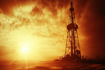 oil rig silhouette against sunset