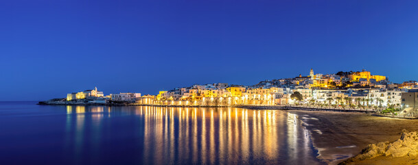 Naklejka premium Panorama of the beautiful city of Vieste on the Gargano in Puglia, Italy, at night
