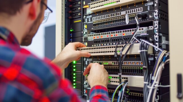 Technician working on server rack
