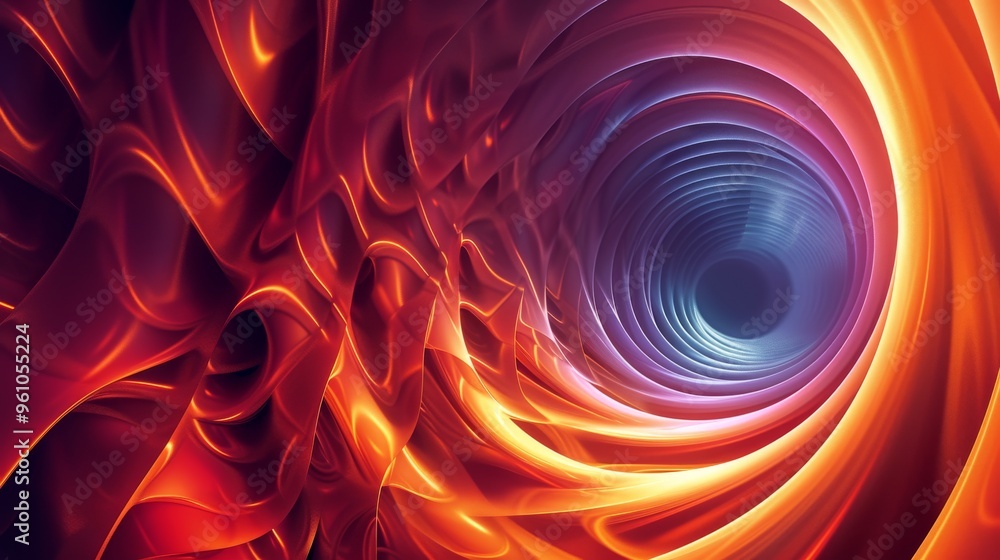 Poster a powerful abstract image depicting a glowing tunnel with fiery shades of red and orange. the dynami