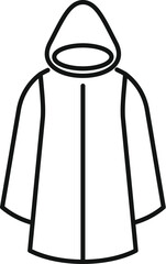 Raincoat with hood protecting from rain, simple black thin line icon vector illustration, isolated on white background