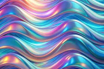 Obraz premium Abstract background of holographic chrome gradient waves, symmetrical