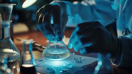 Close-up of a Scientist's Hands Holding a Beaker in a Laboratory