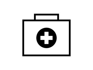 シンプルな十字マーク救急箱アイコンM：黒線