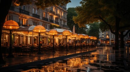 Fototapeta premium Luxury hotel in Munich, Germany showcasing elegant architecture during a beautiful sunset 