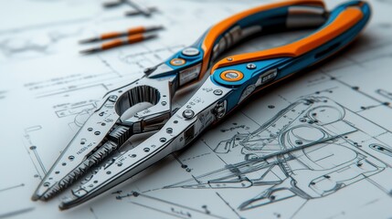 Detailed technical illustration of pliers with an emphasis on jaw alignment, using color overlays to highlight critical components