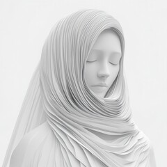 A serene figure with flowing fabric draped delicately, embodying tranquility and elegance in a minimalistic style.