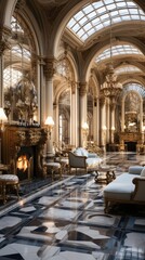 Luxurious vintage interior with fireplace in the aristocratic style. 