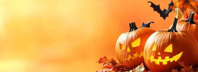 Halloween banner with empty copyspace for messaging and custom designs. Happy halloween celebration, Halloween day party, advertising and seasonal greeting card.