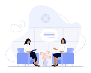 Interview concept illustration. Suitable for landing page, ui, web, App intro card, editorial, flyer, and banner.