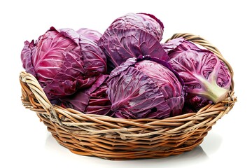 Fototapeta premium Fresh Red cabbage in a basket on white background