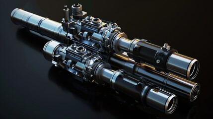 Naklejka premium A detailed 3D render of a sidebyside fuel injector sensor