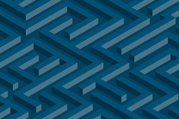 3D Isometric Maze Pattern in Shades of Blue