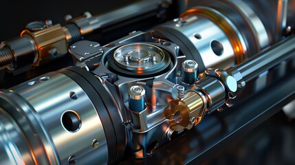 A detailed 3D render of a sidebyside fuel pump sensor