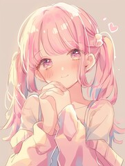 Cute Anime Girl with Pink Hair.