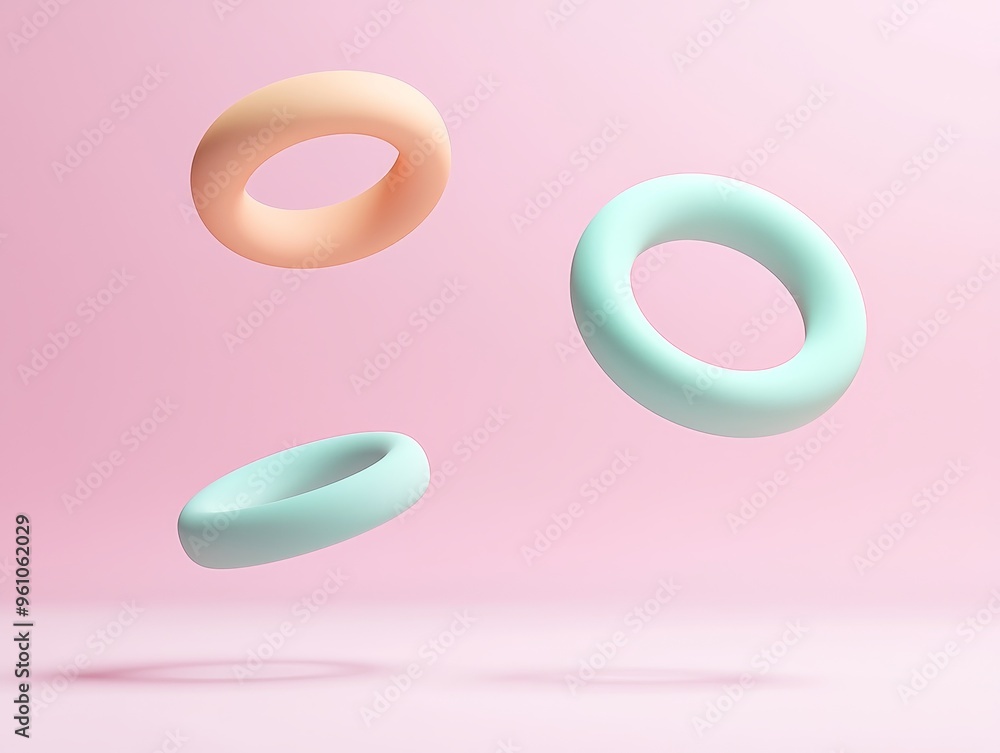 Poster abstract pastel colored rings 3d render minimalist design background for text overlay