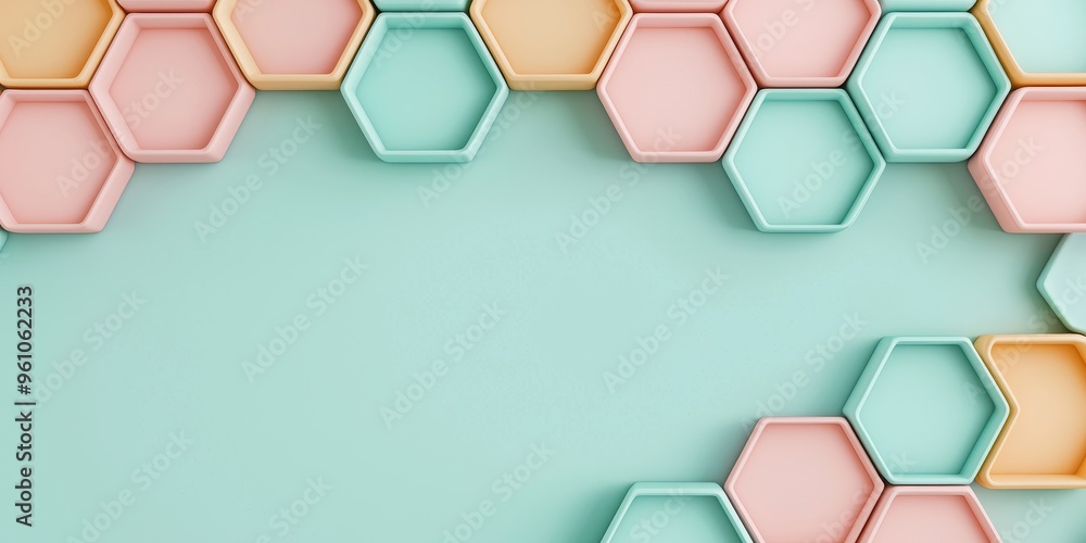 Poster pastel colored hexagon shapes background with copy space for text and design - minimalist 3d render