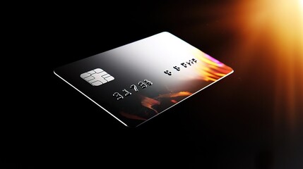 A sleek credit card floating in a dramatic light, symbolizing modern finance and digital transactions in a vibrant atmosphere.