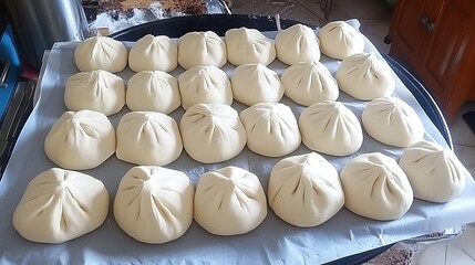 Delicious Khinkali Dumplings Served on a Plate, Showcasing Traditional Georgian Cuisine with Savory Filling and Unique Shape. Perfect Dish for Authentic Dining Experience