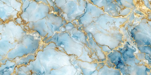 Abstract blue and white marbled background with golden veins