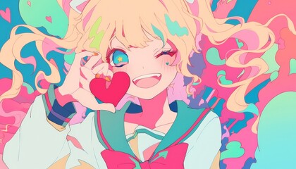 Smiling Anime Girl with a Heart.