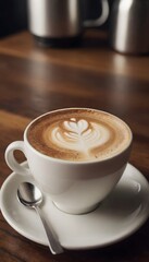 Delicious Latte with Flower-Shaped Foam Served in a Cafe