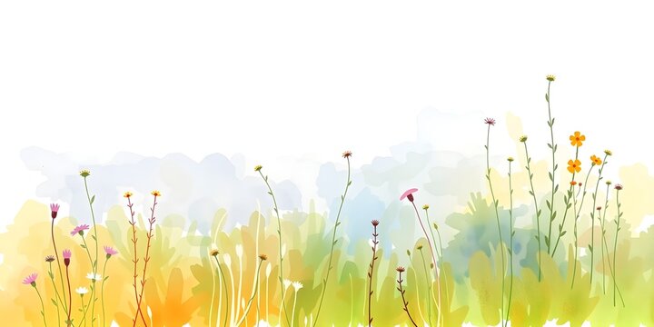 Watercolor Painting of a Tranquil Meadow with Wildflowers