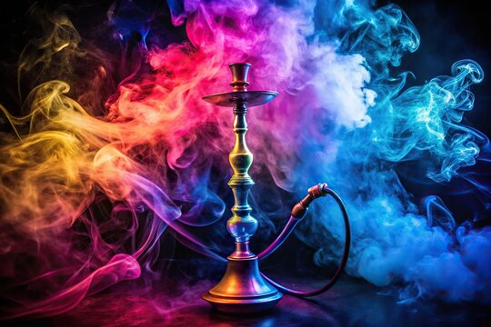 Abstract colored smoke hookah on a black background