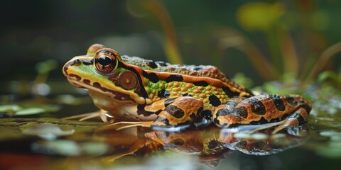 Fototapeta premium Leopard-patterned spots on the back of the southern leopard frog