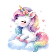 Watercolor Unicorn Dream with Golden Stars &ndash; Whimsical Fantasy Art