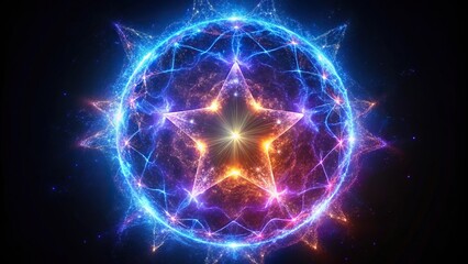 Obraz premium Abstract composition of infrared and ultraviolet particles forming a star shape, framed at a tilted angle