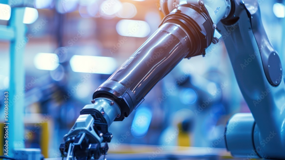 Poster close-up of a robotic arm in a factory setting