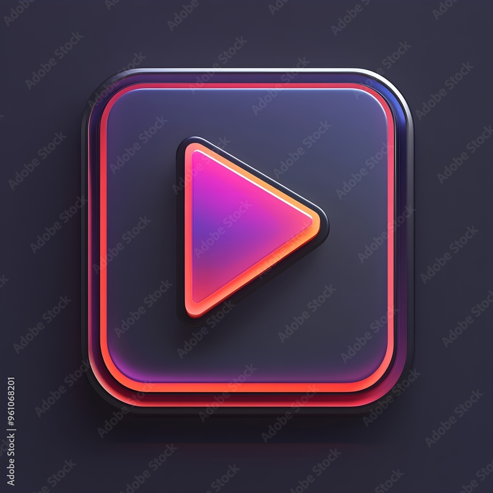 Poster 3d neon play button - abstract technology design
