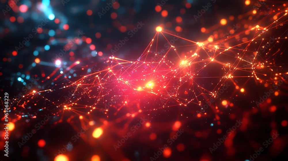 Poster abstract glowing network of lines and dots.