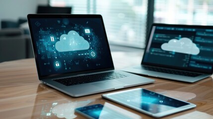 Fototapeta premium Cloud Computing on Laptops and Tablets
