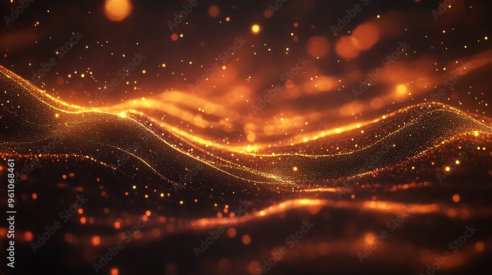 Poster abstract glowing particles and bokeh effect.