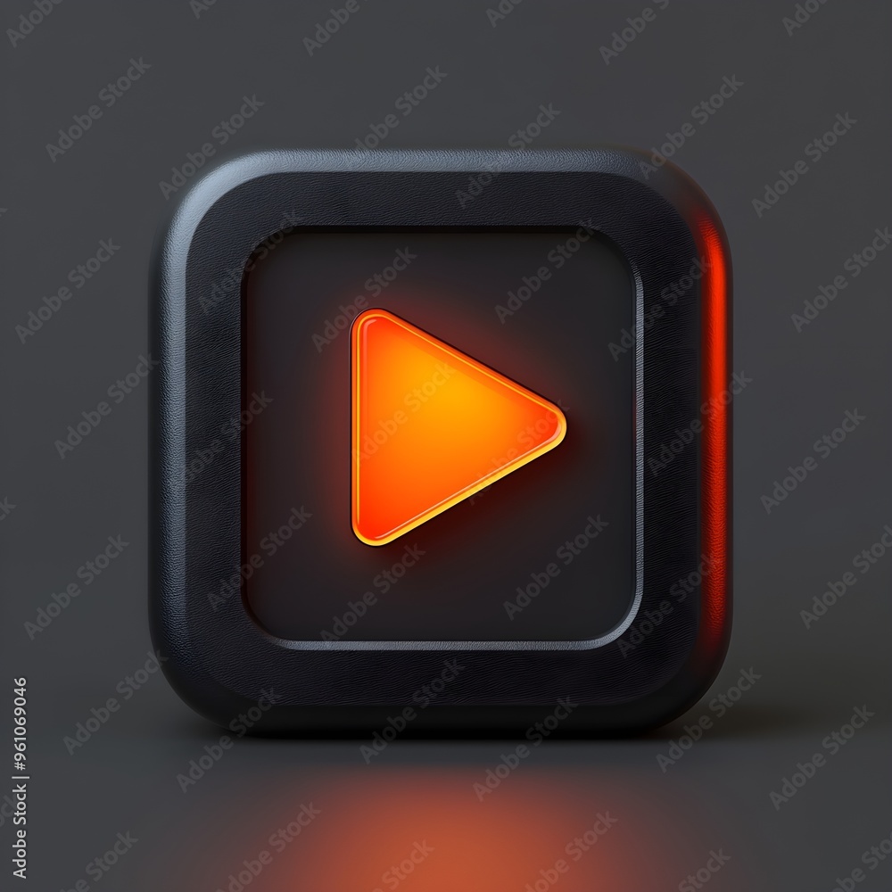 Poster glowing play button icon 3d render