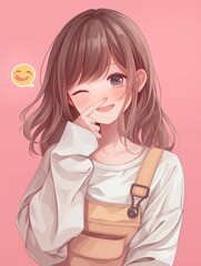 Smiling Anime Girl with Brown Hair.