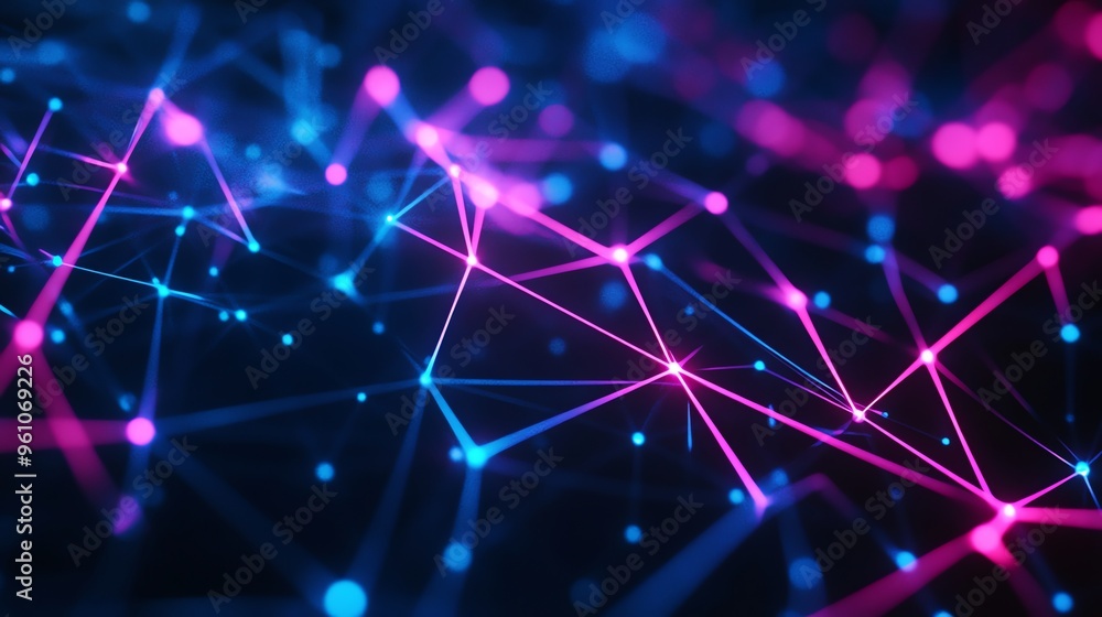 Poster abstract digital network with glowing lines and dots.