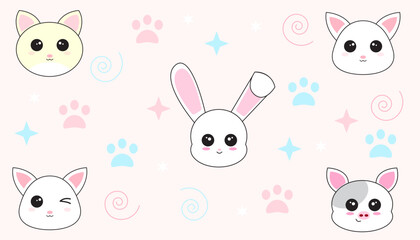 cute little rabbit, cat and pig background