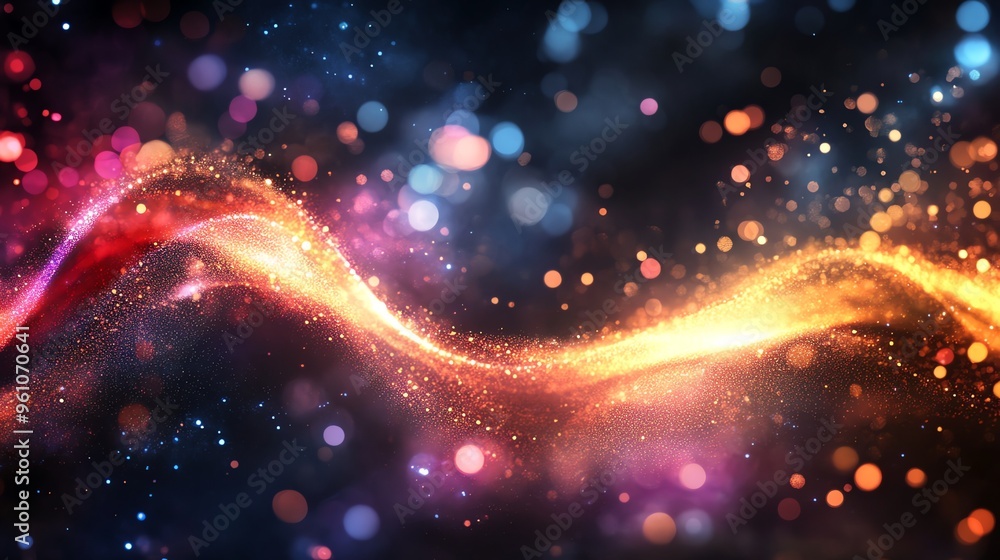 Poster abstract glowing wave with colorful bokeh.