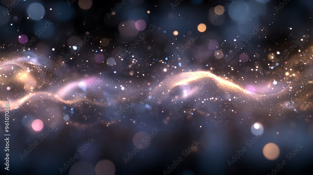 Poster abstract glittering wave with bokeh lights.