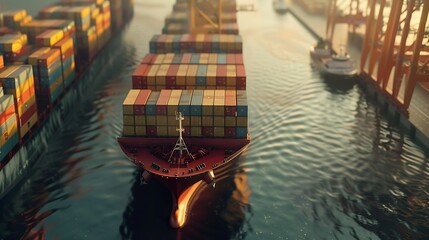 Obraz premium Container ship being shipping out of stock port by sea.