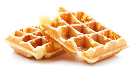 Crispy Golden Waffles Isolated on White Background
