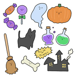 cute halloween illustration object sticker set