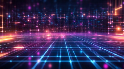 Abstract digital grid with glowing lines and data.