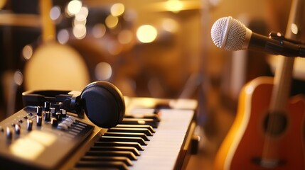 Various Musical Instruments Displayed Together in a Studio Setting