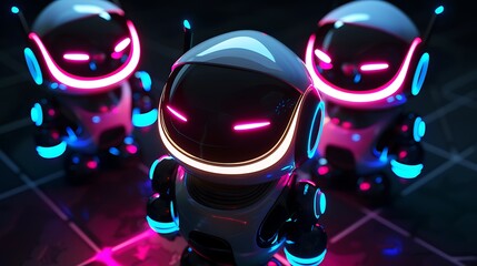 Fototapeta premium little robots dancing futuristic on dark.