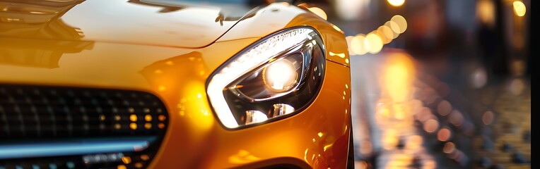 Headlight on a modern yellow car.